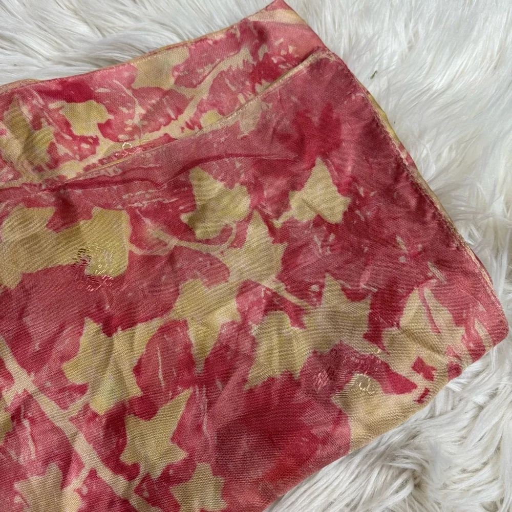 Pink‎ and Yellow 100% Silk Floral Scarf
